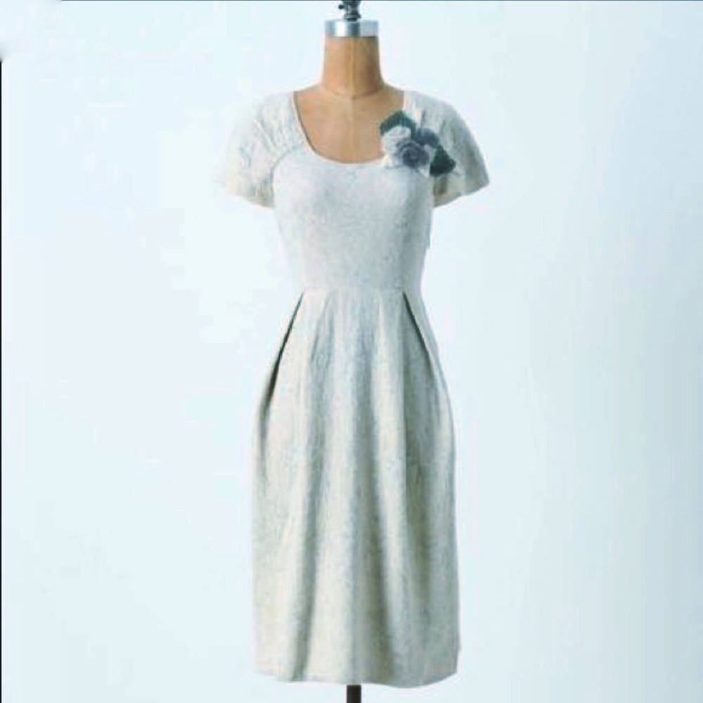 Anthro Moth dress jacquard capelet sleeve gray XS
